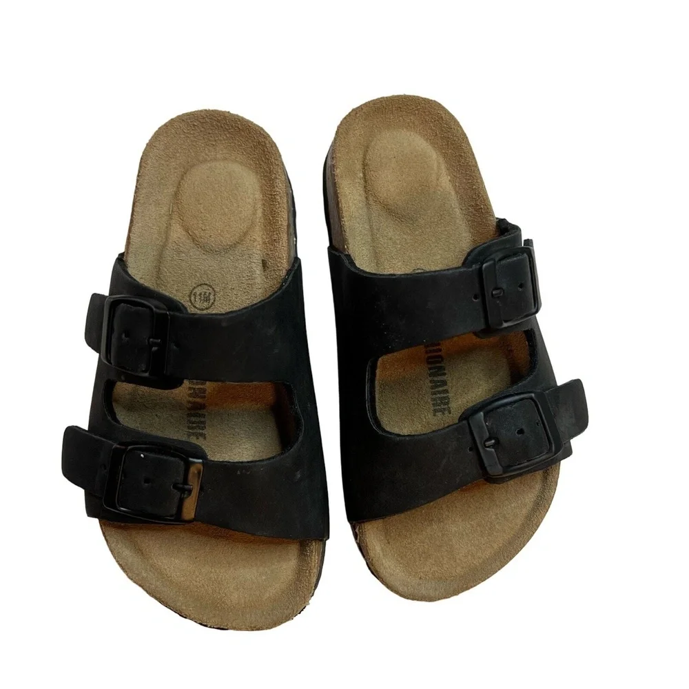 Kids‎ Sandal Leather Double Strap Buckle Slide Cushion Aire Brown Size 11